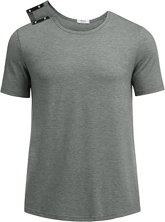 Deyeek Unisex Post Surgery Shirt Open Back Hospital Shirts for Men Tear Away Snap Surgical Tops Soft Adaptive Clothing