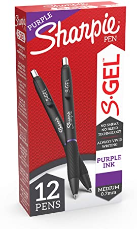 Sharpie S-Gel, Gel Pens, Medium Point (0.7mm), Purple Gel Ink Pens, 12 Count