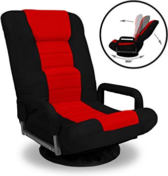 Best Choice Products Multipurpose 360-Degree Swivel Gaming Floor Chair w/Lumbar Support, Armrest Handles, Foldable Adjustable Backrest - Red/Black