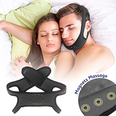 Anti Snoring Chin Strap - Adjustable Snore Reduction Belt for Men Women, Ultra-Breathable Skin-Friendly Sports Mesh Materials, Patent Design with Promoting Blood Circulation Magnets (Grey)