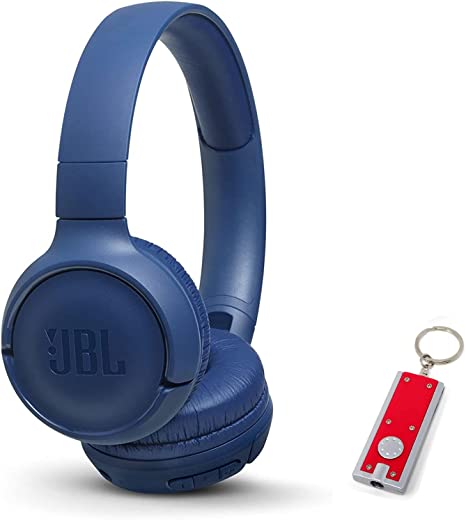 JBL Tune 500BT - On-Ear Wireless Bluetooth Headphones, Includes LED Flashlight Key Chain Bonus (Blue)