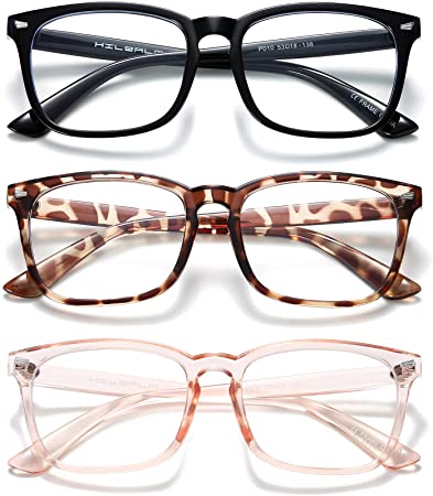 HILBALM Blue Light Blocking Glasses 3 Pack Women and Man Computer Eyeglasses Ashley Metal Frame Glasses (Black   Leopard Pink)