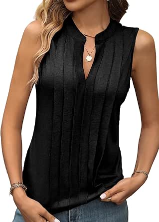 EVALESS Sleeveless Shirts for Womens Fashion 2024 Basic Tank Tops Pleated Drape Dressy Tops Summer Clothes Teacher Outfits