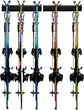 Odoland Ski Rack, 5 Pairs of Ski Snowboard Rack Wall Mount, Home and Garage Ski Storage Rack Wall Mount, Hold up to 300lbs