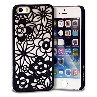 iPhone SE Case, GreatShield [TACT | Flora Design] Flower Pattern Snap On Case Embossed Back Cover for Apple iPhone SE / 5S / 5 (Black)