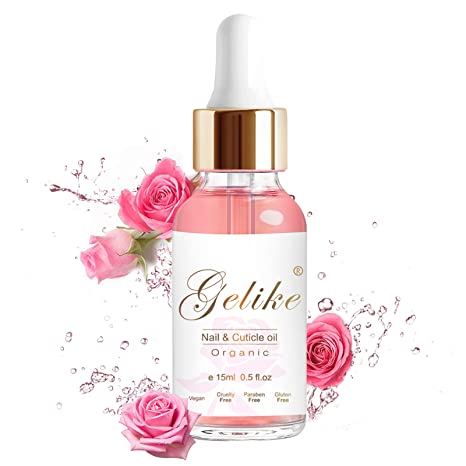 Gelike Nail Cuticle Oil Vitamin E + B 100% Pure & Natural - Derived from Jojoba Bean Rose with Flower Scented- Soothe & Moisturize & Nourish Dry Damaged Nails and Cuticles (0.53 oz)