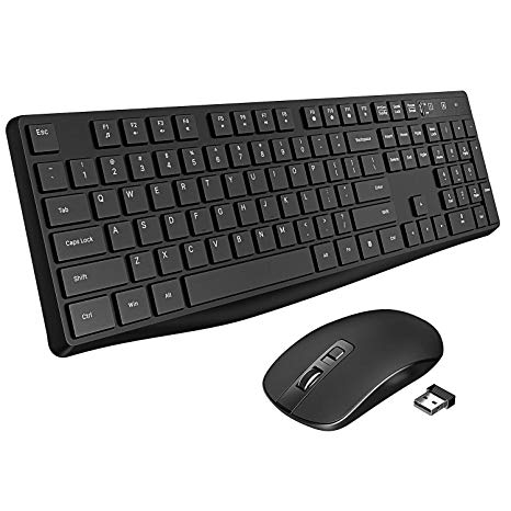 VicTsing Wireless Keyboard and Mouse Combo, Stylish Full-Size Keyboard and Quiet Mouse, 2.4GHz Wireless Connection with USB Receiver for Desktop Computer, Laptop, PC, Windows (Black)