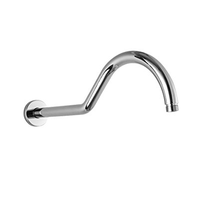 LORDEAR Solid Brass Chrome S Shape 17 Inch Reach Gooseneck Extension Shower Arm with Flange, Perfect For Rain Shower Heads