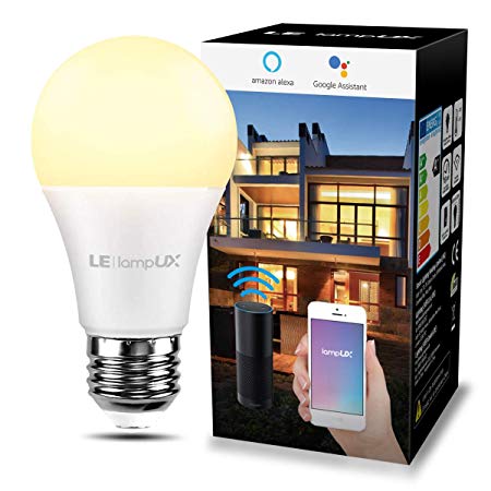 LE LampUX Smart LED Light Bulbs, Warm White 2700K, Compatible with Alexa Google Home, Dimmable with App, No Hub Required, 60 Watt Equivalent, A19 E26, 2.4GHz WiFi