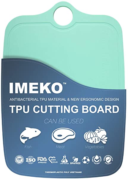 IMEKO TPU Cutting Board,BPA FREE,Knife Friendly,Flexible,Dishwasher Safe,Space Saving,Ergonomic Design,Chopping Mat.(AQUA GREEN-Size: Small 11"X7.8"-W:10 oz.)