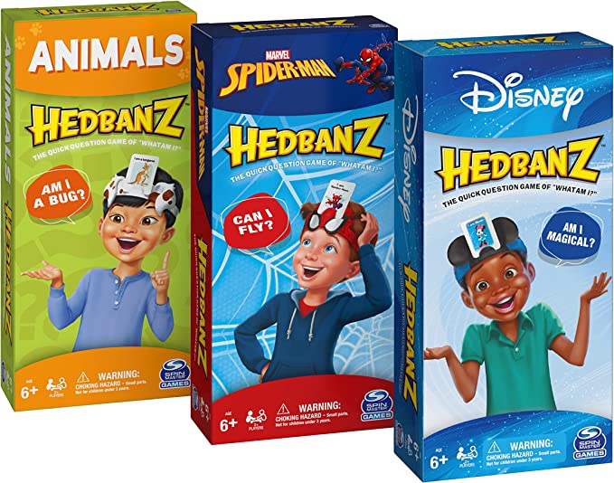 Hedbanz, Picture Guessing Board Game Bundle of Disney, Spiderman, Animals Family Game Night, for Adults & Kids Aged 6 and up