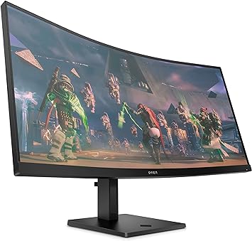 HP OMEN 34c Curved Gaming Monitor, 34'' WQHD VA 165hz, Gaming Console Compatible, 2x HDMI 2.0, 1x DisplayPort 1.4, AMD FreeSync Premium, Dual Speakers, Tilt & height adjustments, VESA Mountable, Black