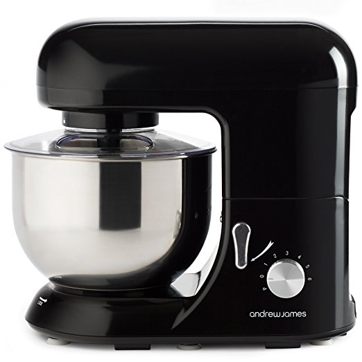 Andrew James Electric Food Stand Mixer In Stunning Black, Includes 2 Year Warranty, Splash Guard, 5.2 Litre Bowl And Spatula