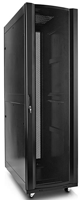 V7 RMEC42U-1N 42U Rack Mount Cabinet Enclosure (Fully Assembled, Vented Door, Adjustable mounting Rails, Cold Rolled Steel, 5 Year Warranty)