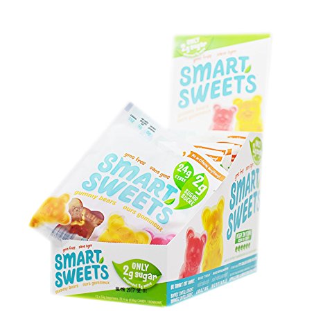 SmartSweets Low Sugar Gummy Bears Candy, Fruity 1.8 oz bags (box of 12) Free of Sugar Alcohols and No Artificial Sweeteners, Sweetened with Stevia