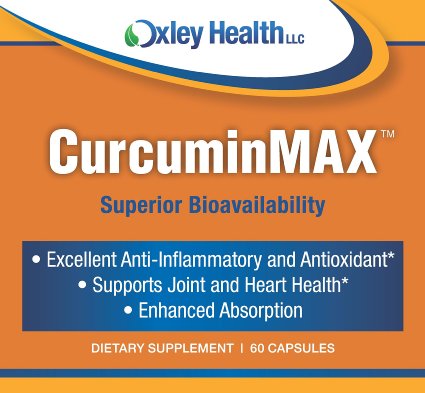 CurcuminMAX By Oxley Health, Premium Turmeric Curcumin 500mg with 5mg Piperine, Superior Bioavailability, Solvent Free, Organically Grown, No Fillers, 60 Day Supply