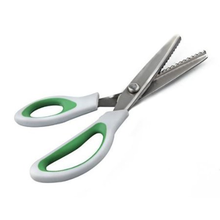 Zxuy Pinking Shears Green Comfort Grips Professional Dressmaking Pinking Shears Crafts Zig Zag Cut Scissors Sewing Scissors (1, 5 Ounce)