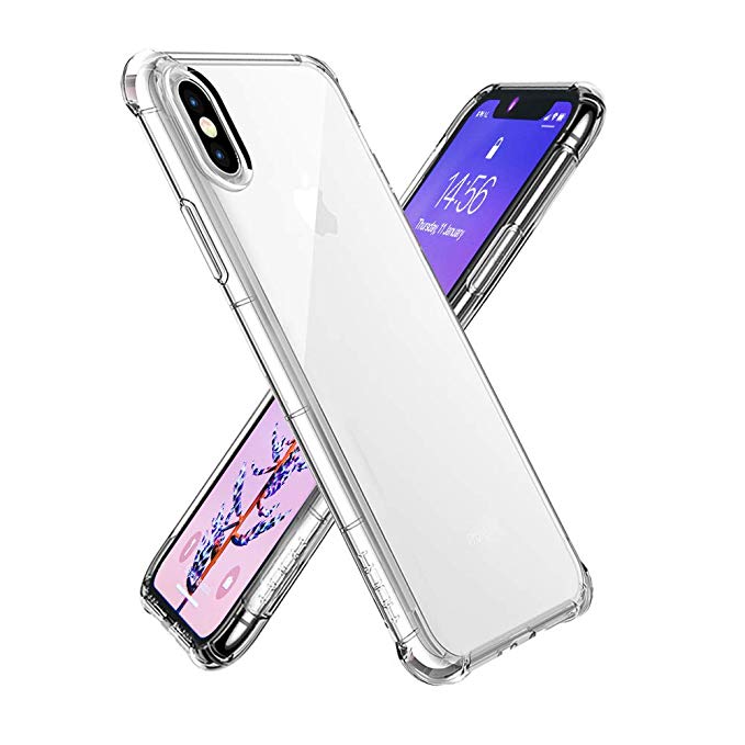 iPhone X Case, Rock Crystal Clear Shock Absorption with Soft TPU Bumper Cushion and Anti-Scratch Transparent Full Protective Cover for iPhone X (2017) - Crystal Clear