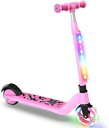 SISIGAD Kids Electric Scooter, Lightweight and 3 Adjustable Heights, Electric Scooter for Kids Age of 6-12, with Flashing Rainbow Lights, Best Gift for Kids