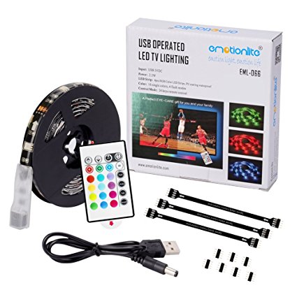 Emotionlite Bias Lighting Strip LED TV Backlight Strip Multi Color RGB Tape Color Changed with 24keys Remote Control for 32" to 60" Flat Screen HDTV LCD and Desktop PC [Energy Class A  ] [Energy Class A  ]