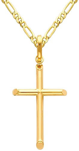 The World Jewelry Center 14k Yellow Gold Cross Pendant with 2mm Figaro Chain Necklace