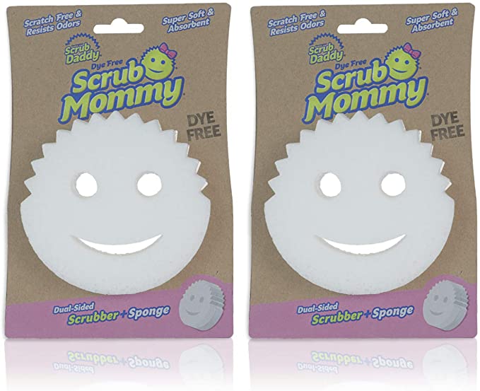 Scrub Daddy Dual-Sided Sponge and Scrubber- Scrub Mommy Dye Free - Scratch-Free Scrubber for Dishes and Home, Odor Resistant, Soft in Warm Water, Firm in Cold, Dishwasher Safe, 1ct (Pack of 2)