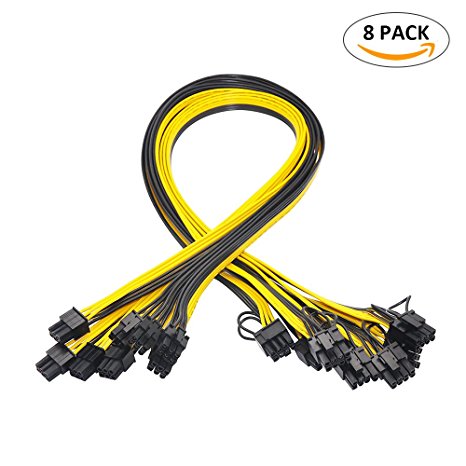(8-PACK) 6 Pin PCI-e to 8 Pin (6 2) PCI-e (Male to Male) GPU Power Cable 70cm (27.5 Inch) for Graphic Cards Mining HP Server Breakout Board