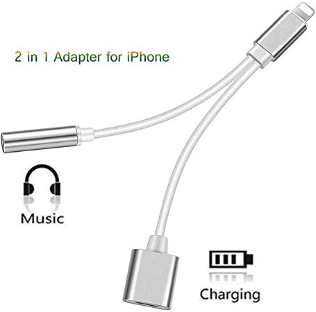 Headphone Adapter for iPhone X Earphone 3.5mm Jack AUX Audio Adaptor Splitter Earphone Music & Charge Accessories Convertor for iPhone 7/7 Plus/8/8Plus/X/XR/XS Max Support All iOS