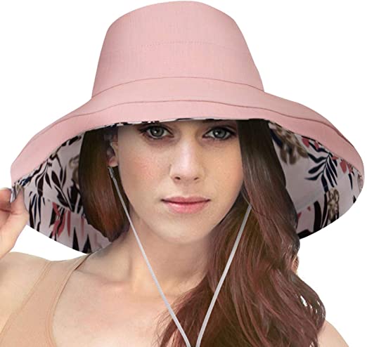 Simplicity Women's Cotton Summer Beach Sun Hat with Wide Fold-Up Brim