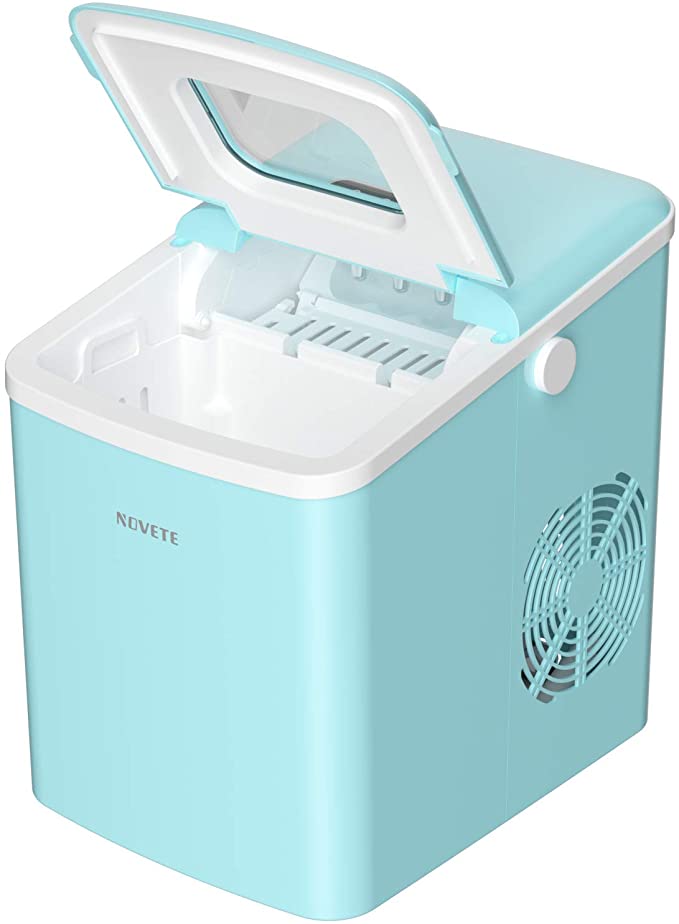 Ice Maker, NOVETE Portable Countertop Ice Maker Machine, 28.7 lbs Ice in 24 Hours, 9 Cubes Ready in 6 Minutes, Turquoise Home Mini Ice Machine with Ice Scoop and Basket, for Parties Mixed Drinks