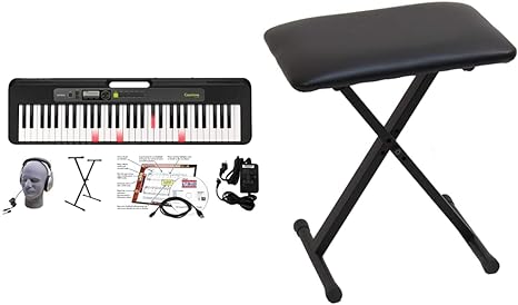 Casio LK-S250 61-Key Premium Lighted Keyboard Pack with Headphones, Stand, Power Supply, 6-Foot USB Cable & ARBENCH X-Style Adjustable Padded Folding Keyboard Bench