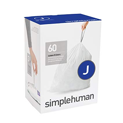 simplehuman Code J Custom Fit Liners, Tall Kitchen Drawstring Trash Bags, 30-45 Liter / 8-12 Gallon, 3 Refill Packs (60 Count)