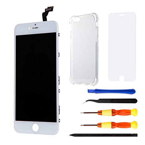YPLANG iPhone 6 Plus LCD Touch Screen Digitizer Frame Replacement Assembly with Free Repair Tools Kits & Professional Glass Screen Protector & Instructions for iPhone 6Plus 5.5 Inch(White)