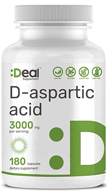 Deal Supplement D-Aspartic Acid, 3000mg Per Serving, 180 Capsules, Testosterone Booster, Non-GMO, Made in USA