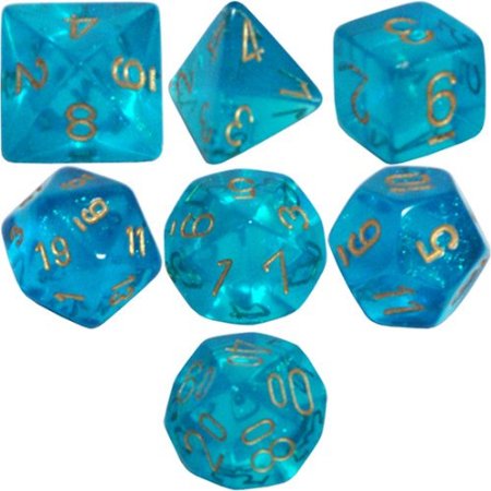 Chessex Dice Polyhedral 7-Die Borealis Dice Set - Teal with Gold Numbers CHX-27486