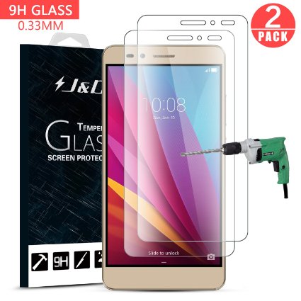 Honor 5X Screen Protector, J&D HUAWEI Honor 5X Glass Screen Protector [Tempered Glass] HD Clear Ballistic Glass Screen Protector for HUAWEI Honor 5X (Glass X2)