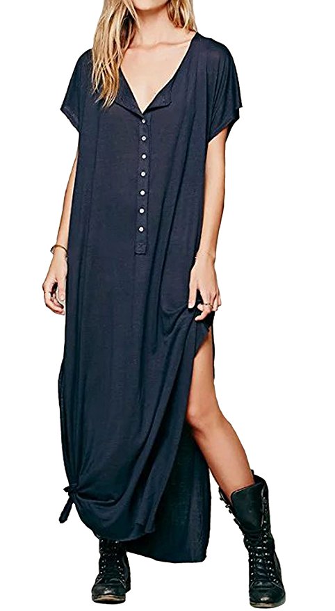 R.Vivimos® Women Short Sleeve Casual O-Neck Maxi Long T-Shirt Dresses