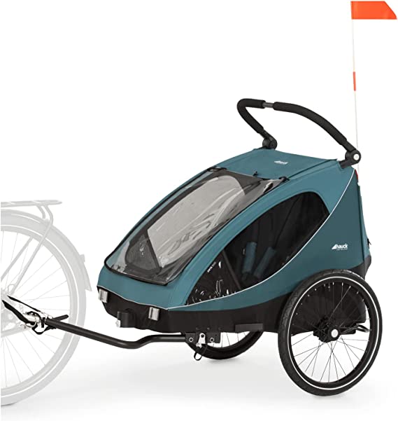 Hauck 2in1 Bike Trailer for Kids Dryk Duo, Bicycle Trailer and Pushchair, Double Bike Trailer 2 Seats, Folding Child Trailer for Bicycle, XL Storage, Accessories Available