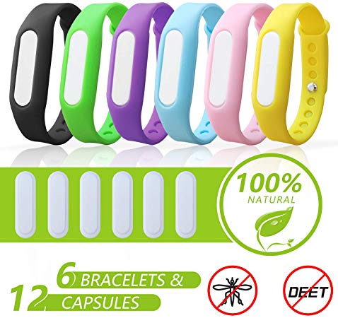 6 Pack Mosquito Repellent Bracelets, Natural and Waterproof Wrist Bands for Adults, Kids, Pets - [Individually Wrapped], Travel Protection Outdoor - Indoor