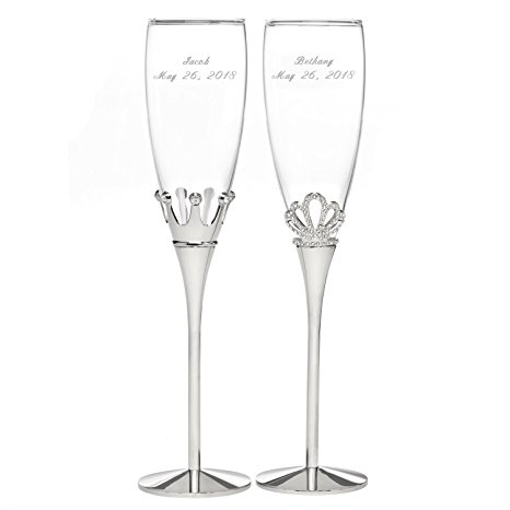Personalized Royal Pair King and Queen Champagne Flutes - Canopy Street - Custom Engraved Set of 2 (11344P)