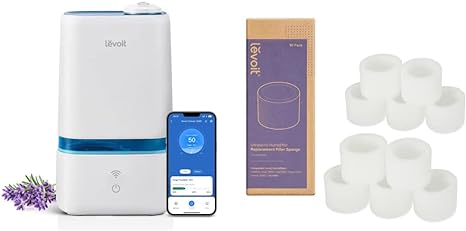 LEVOIT Humidifiers for Bedroom, Smart Wi-Fi Cool Mist Essential Oils Diffuser in One, 4L 40H & 10-Pack Humidifier Replacement Filters, White