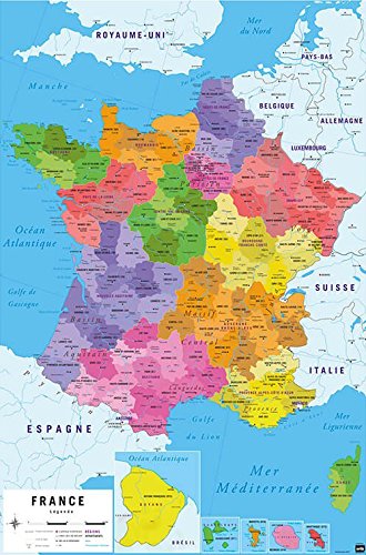 Map Of France - Carte De France - Poster / Print (Republique Francaise - French Language Map) (Size: 24" x 36") (By POSTER STOP ONLINE)