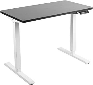 VIVO Electric 43 x 24 inch Stand Up Desk | Black Table Top, White Frame, Height Adjustable Standing Workstation with Memory Preset Controller (DESK-KIT-1W4B)