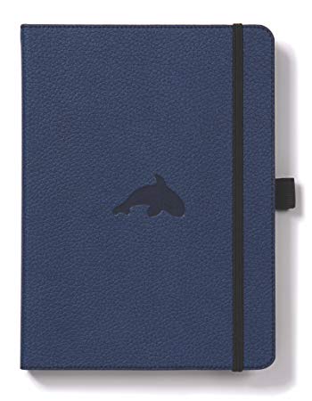 Dingbats Wildlife Medium A5  (6.3 x 8.5) Hardcover Notebook - PU Leather, Perforated 100gsm Cream Pages, Pocket, Elastic Closure, Pen Holder, Bookmark (Plain, Blue Whale)