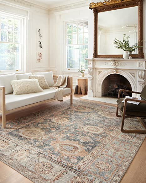 Loloi II Margot Collection MAT-03 Ocean/Spice 7'-6" x 9'-6" Area Rug feat. CloudPile