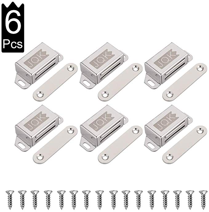 JQK Magnetic Cabinet Door Catch, Stainless Steel Closet Catches with Strong Magnetic, 1.2mm Thickness Furniture Latch 20 lbs (Pack of 6), CC101-P6