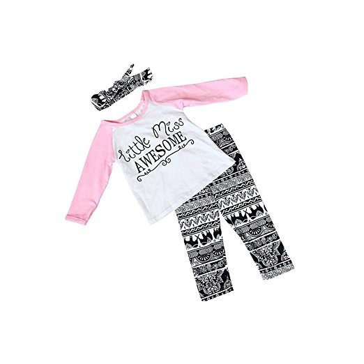 Baby Girl Outfits Set Letter Long Sleeve Tops T-shirt and Pants with Headband 0-5Y