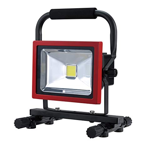 Globe Electric 6622901 Ultra Bright Rechargable LED Worklight, Magnetic, 20W, 1900 Lumens, 5000K, 7.4V, 8800 mAh, Li-Ion Battery, 8hr Charge, Red Finish