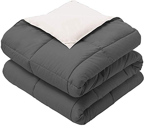 Royal Hotel Oversized Queen Down-Alternative Comforter - Duvet Insert, 100% Down Alternative Fill, Cream and Charcoal