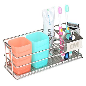 K-Steel Bathroom Stainless Steel Large Storage Toothbrush Holder Stand Toothpaste Holder with electric Paste (Update Holder)